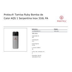 Proteu - Bomba Calor Tamisa Ruby Inox 316L300Lt 1 Serp.
