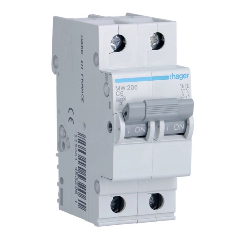 Hager - Disj. 2P 6A C 3KA MW206  GR01